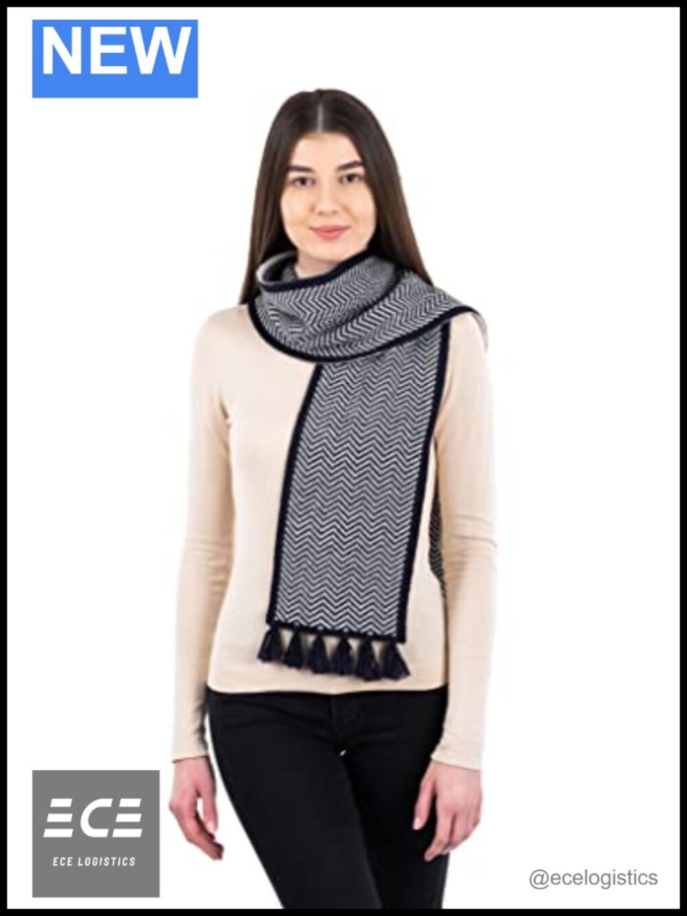 Merino Wool Blend Herringbone Scarf Fringe Celtic Winter Wrap